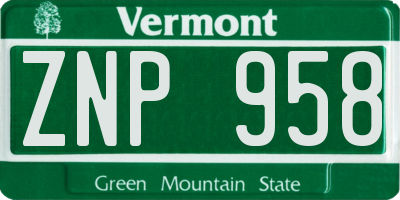 VT license plate ZNP958