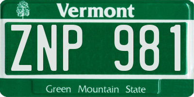 VT license plate ZNP981