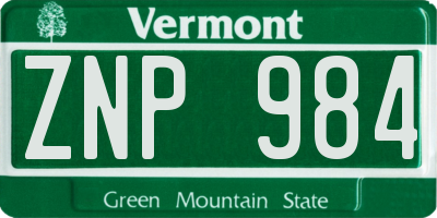 VT license plate ZNP984