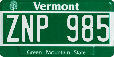 VT license plate ZNP985