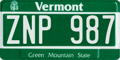 VT license plate ZNP987