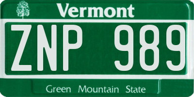 VT license plate ZNP989