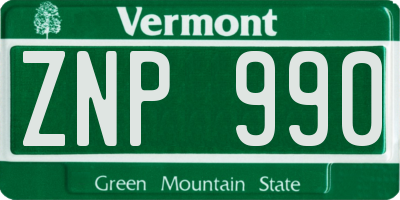 VT license plate ZNP990