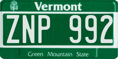 VT license plate ZNP992