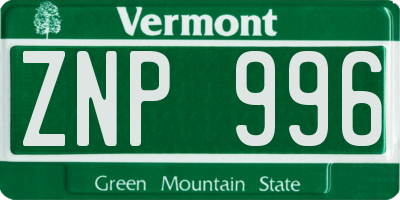 VT license plate ZNP996