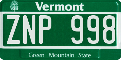 VT license plate ZNP998