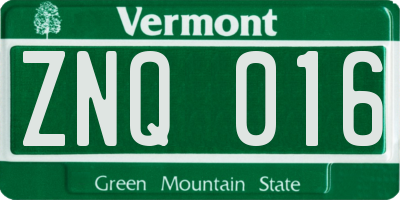 VT license plate ZNQ016