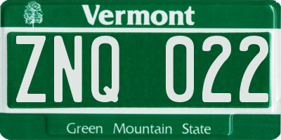 VT license plate ZNQ022
