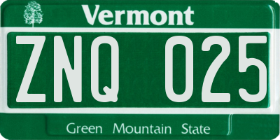 VT license plate ZNQ025