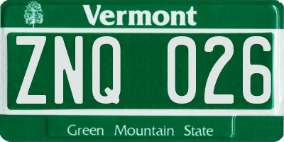 VT license plate ZNQ026