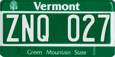 VT license plate ZNQ027
