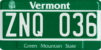 VT license plate ZNQ036