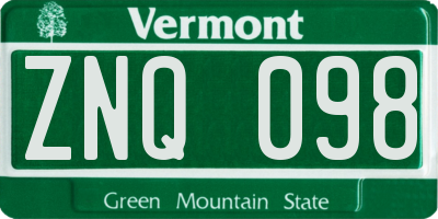VT license plate ZNQ098