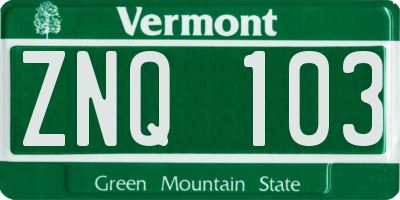 VT license plate ZNQ103