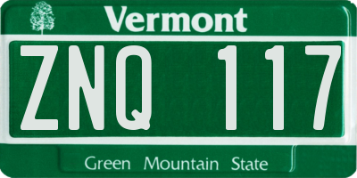 VT license plate ZNQ117