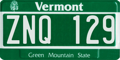 VT license plate ZNQ129