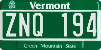 VT license plate ZNQ194