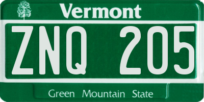 VT license plate ZNQ205