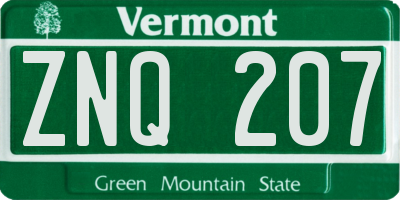 VT license plate ZNQ207