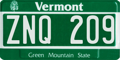 VT license plate ZNQ209