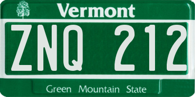 VT license plate ZNQ212