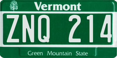 VT license plate ZNQ214