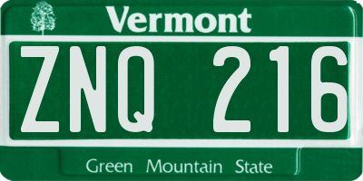 VT license plate ZNQ216