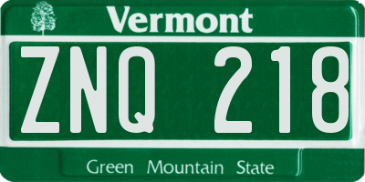 VT license plate ZNQ218
