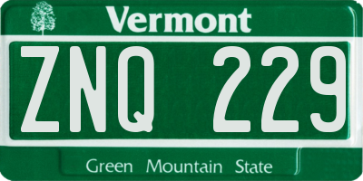 VT license plate ZNQ229