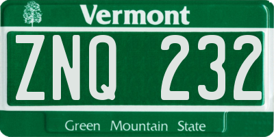 VT license plate ZNQ232