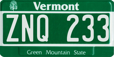 VT license plate ZNQ233