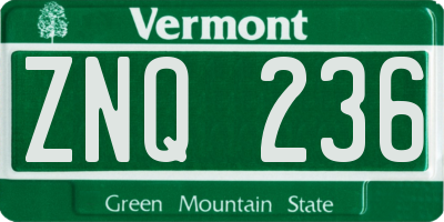 VT license plate ZNQ236
