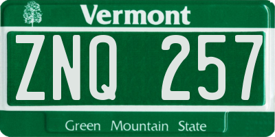 VT license plate ZNQ257