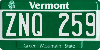 VT license plate ZNQ259