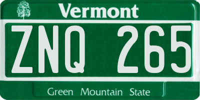 VT license plate ZNQ265