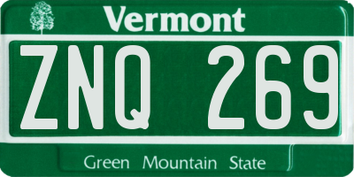 VT license plate ZNQ269