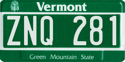VT license plate ZNQ281