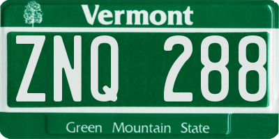 VT license plate ZNQ288
