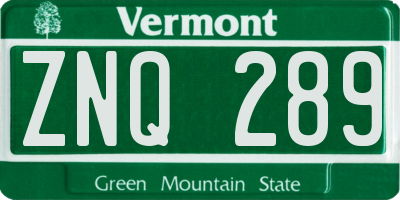 VT license plate ZNQ289
