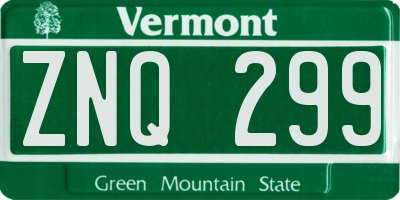VT license plate ZNQ299