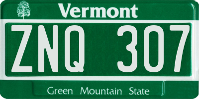 VT license plate ZNQ307