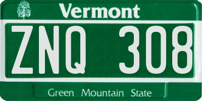 VT license plate ZNQ308