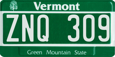 VT license plate ZNQ309