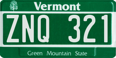 VT license plate ZNQ321