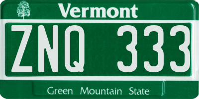 VT license plate ZNQ333