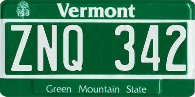 VT license plate ZNQ342