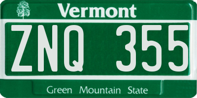 VT license plate ZNQ355