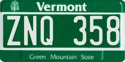VT license plate ZNQ358