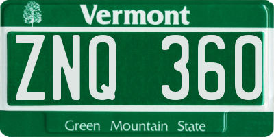 VT license plate ZNQ360