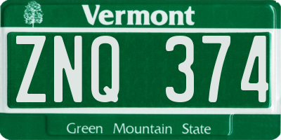 VT license plate ZNQ374